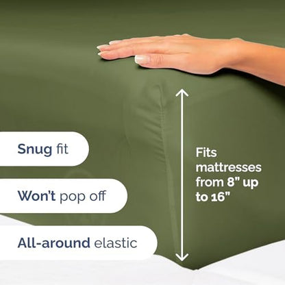 Cal King Size 4 Piece Sheet Set - Ultra Soft & Cooling Sheets - Deep Olive