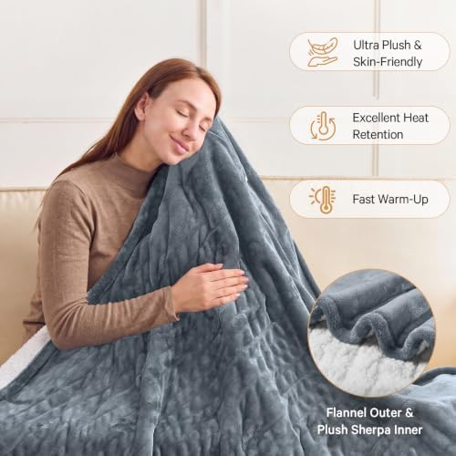 Heated Electric Blanket Full, Heating Blanket,72" x 84", Ash Gray