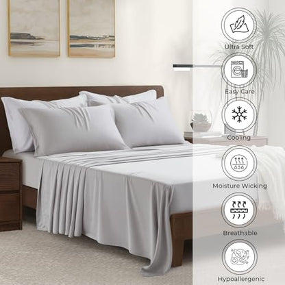 |Twin Size Sheet Set | Organically Grown | Ultra Soft & Cooling |100% Viscose | 17" Deep Pocket [Dove Grey]