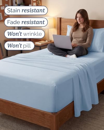 Extra Deep Twin XL Sheet Set - 3 Piece College Dorm Room - Sky Blue