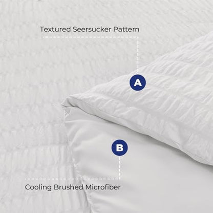 HYMOKEGE White Oversized Queen Comforter Set Seersucker 7 Pieces, All Season Luxury Bed in a Bag for Bedroom, Bedding Set with Comforter, Sheets, Pillowcases & Shams