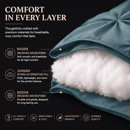 CozyLux King Comforter Set Mineral Blue, 7 Pieces Pintuck Bed in a Bag