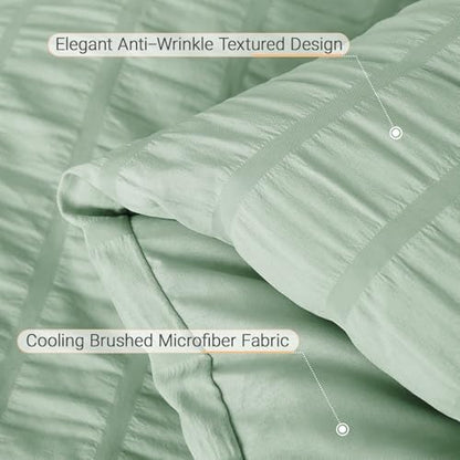 MUXHOMO 7 Pieces Oversized Queen Comforter Set, Seersucker Bed in a Bag Oversized Queen Size, All Season Luxury Bedding Set with Comforter, Flat Sheet, Fitted Sheet, Pillowcases & Shams, Sage Green