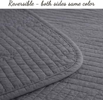Cozy Line Home Fashions 100% Cotton Quilt Set, Charcoal Gray, Queen