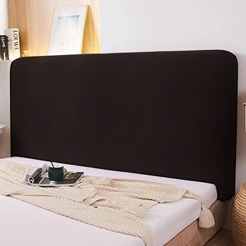 WOMACO Stretch Bed Headboard Slipcover 180 GSM Thick Fabric Solid Color Dustproof Bed Head Protector Cover for Bedroom Décor (Dark Coffee, 59-67")