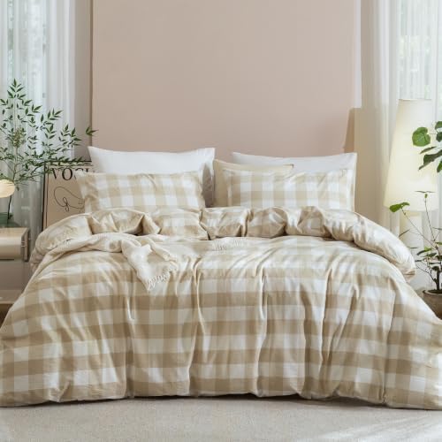 JIYUAN Twin Washed Cotton Duvet Cover Set, 2-Piece, Buffalo Check