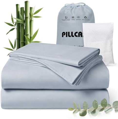 100% Bamboo Viscose & Tencel Lyocell Full Size Sheet Set for RV Camper| Cooling & Breathable Bedsheets for Hot Sleepers |Luxury Silky Soft | 18" Deep Pocket with Corner Straps (French Blue, Full)