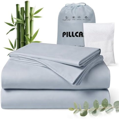 100% Bamboo Viscose & Tencel Lyocell CK Size Sheet Set| Cooling & Breathable Bedsheets for Hot Sleepers |Luxury Silky Soft | 18" Deep Pocket with Corner Straps(French Blue, California King)