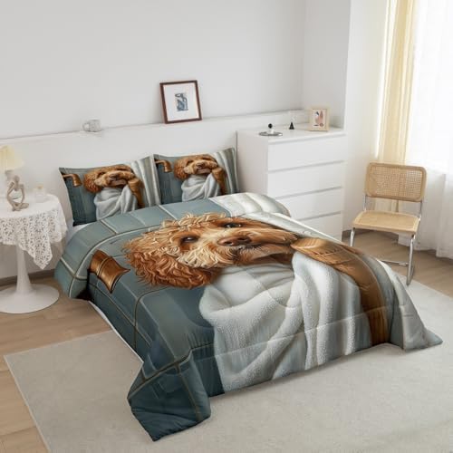 jejeloiu Funny Dog Comforter Set Queen Size Kids Puppy Dog Bedding Set for Boys Girls Teens Dachshund Duvet Breathable Cute Animal Quilt Bedroom Decor,1 Comforter with 2 Pillowcase