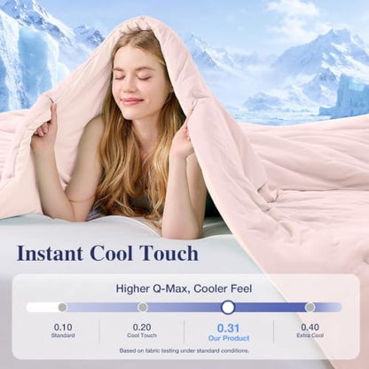 MUXHOMO Cooling Comforter Set King Size, Lightweight Summer Comforter for Hot Sleeper, Reversible Bedding with ICY Cooling Surface, Includes 1 Comforter (104"x90") and 2 Shams (20"x 36"), Light Pink