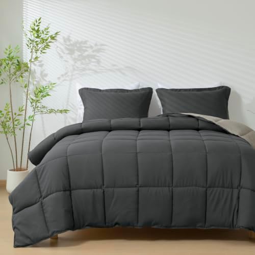 HIG 3pc Gray King Size Bedding Comforter Set Duvet Insert Blanket