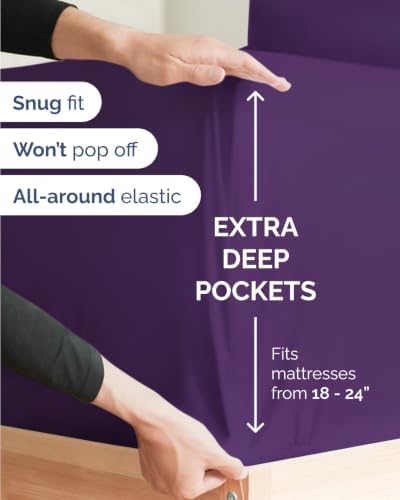 Extra Deep Flex Top Split Head King Sheet Set - 6pc Cooling Sheets - Purple