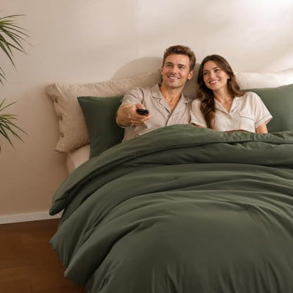 ROSGONIA Full Size Comforter Set, Olive Dark Green, 3pcs Soft Bedding Quilt