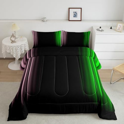 Feelyou Teens Abstract Ombre Decorations Bedding Set for Kids Women Pink Green and Black Comforter Set Geometric Modern Quilt Set Room 3Pcs Queen Size