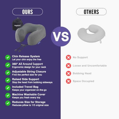 napfun Neck Pillow for Travel, Memory Foam Airplane Pillow, Dark Gray