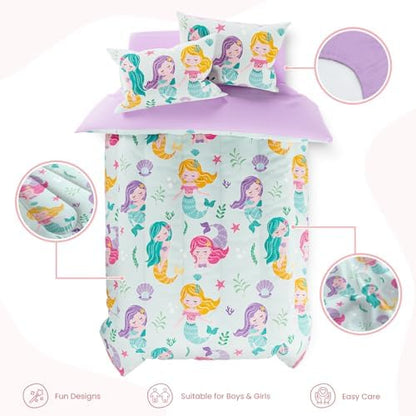 SANDJEST Mermaid Bedding Full for Girls, Ultra Soft Microfiber Comforter Set Full Size with 4-Pieces, Comforters Bed Sets for Kid Children Teen Tween Bedroom Decor