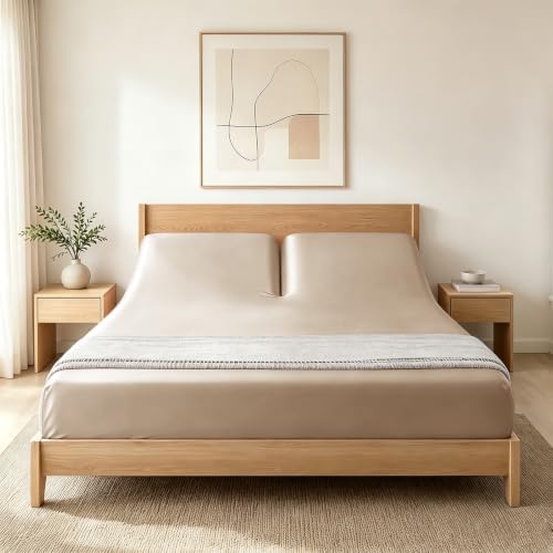 RUDONG M Split Top King Fitted Sheet Only for Adjustable Beds, Taupe