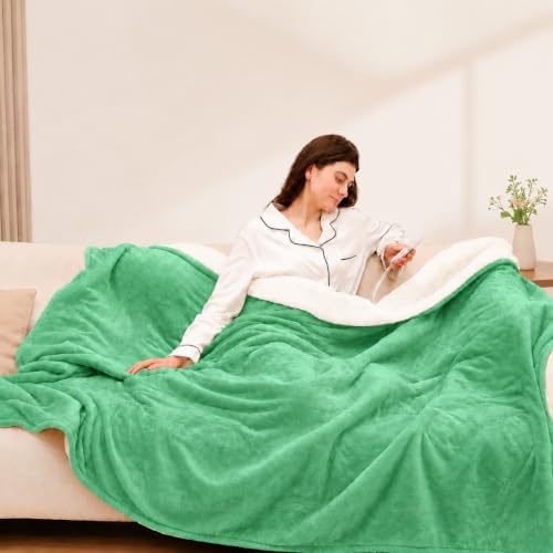 Heated Blanket Electric Blanket Twin Size, Aqua Green