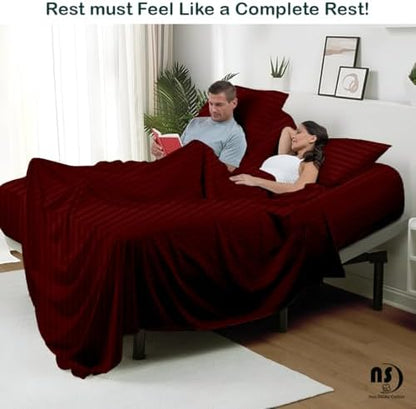 Split King Sheet Sets for Adjustable Beds Deep Pocket, Twin XL Fitted Sheet Sets for Adjustable Bed Split King 100% Extra Long Staple Cotton Deep Pocket Sheets 10-18 Inches Burgundy Stripe