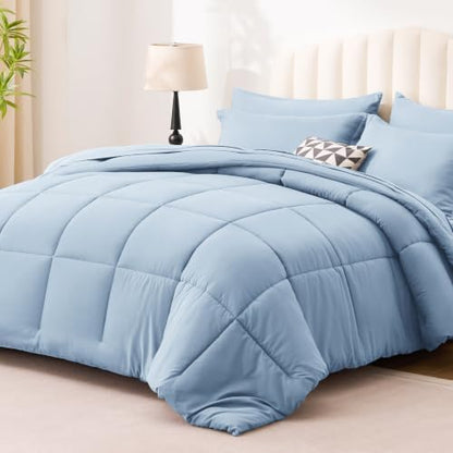 Love's cabin Plaid California King Comforter Set, Light Blue