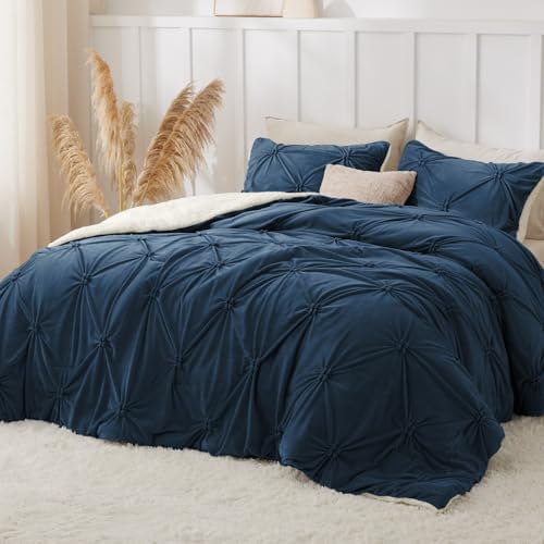 BEDELITE Fluffy Sherpa Twin Comforter Set,Pintuck-Navy