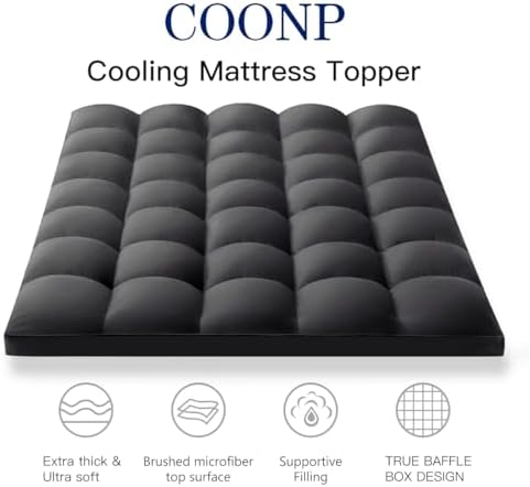 COONP Twin XL Mattress Topper, Extra Thick Pillowtop, Cooling Plush Mattress Pad Cover Bed Topper Protector with 8-21 Inch Deep Pocket (Black, Twin XL)
