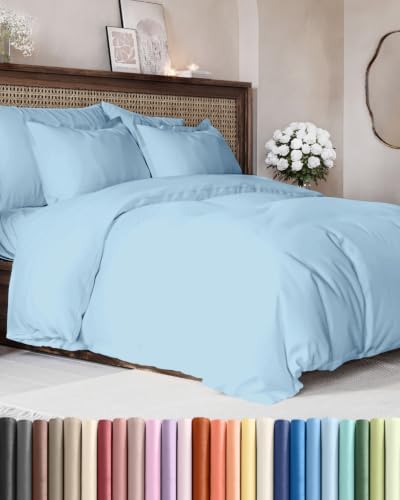 Duvet Cover King Size - Soft 3 Piece with Zipper Closure - Sky Blue