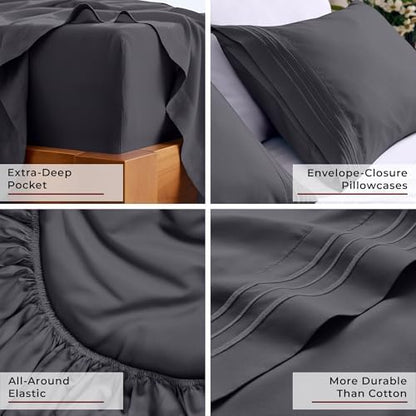 Mellanni Iconic 3-Piece, Ultra Soft Sheet Set (Twin, Charcoal)
