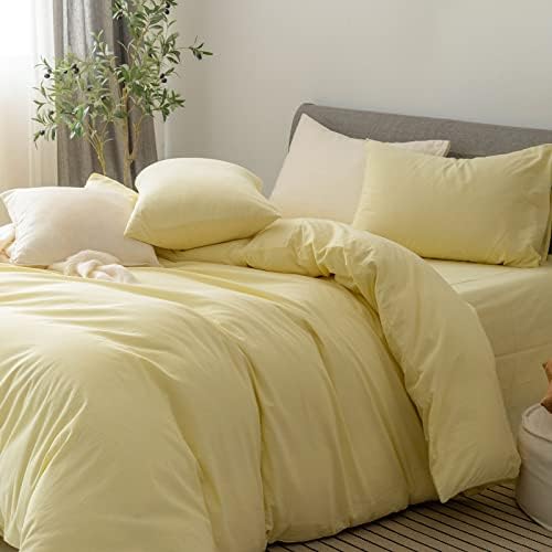FOSSA Duvet Cover Set 100% Washed Cotton Linen Feel Super Queen
