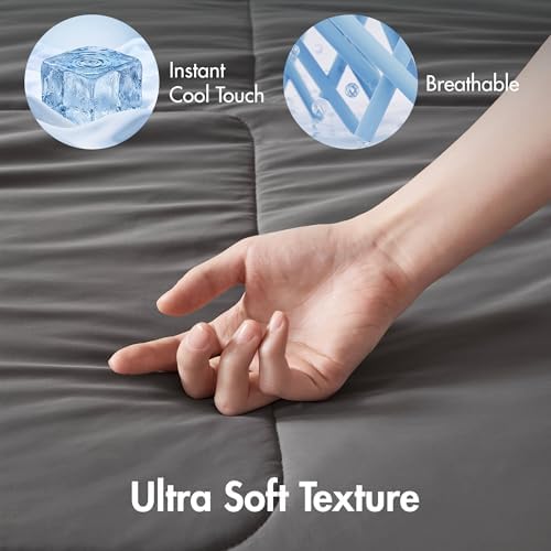 Madison Park Breathable Cooling Comforter Full/Queen, Grey, 90x90