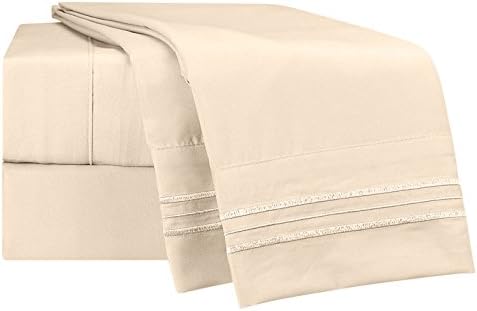 Clara Clark Bed Sheets, Premier 1800 Series 4 Piece Bed Sheet Set, Deep Pocket, Wrinkle, Fade, Stain Resistant, Luxury Soft Bedding Sheets & Pillowcases, Split King, Beige Cream