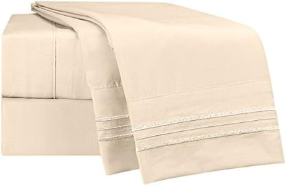 Clara Clark Bed Sheets, Premier 1800 Series 4 Piece Bed Sheet Set, Deep Pocket, Wrinkle, Fade, Stain Resistant, Luxury Soft Bedding Sheets & Pillowcases, Split King, Beige Cream