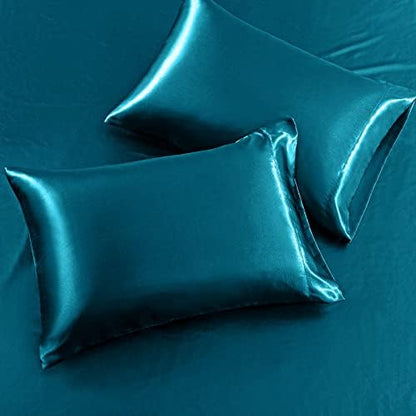 SiinvdaBZX 4Pcs Satin Sheet Set King Size 15-Inch Deep Pocket, Teal