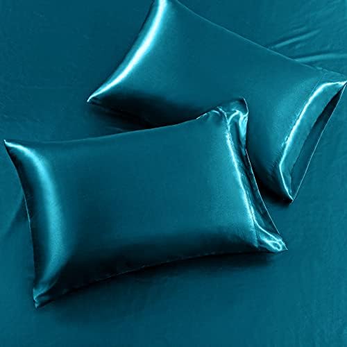 SiinvdaBZX 4Pcs Satin Sheet Set Full Size 15-Inch Deep Pocket, Teal