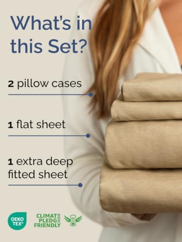 Extra Deep Pocket Queen Sheet Set - Breathable & Cooling - Heathered Tan