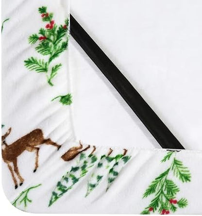 Elegant Comfort Luxuriously Soft 4-Piece Holiday Velvet Plush Flannel Sheet Set - Premium Quality - Cozy Warm, Christmas Fuzzy Velvet Flannel Fleece Deep Pocket Sheet Set - Full, Enchanted Woods