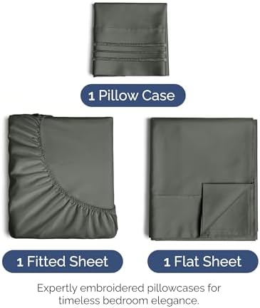 Twin XL Size 3 Piece Sheet Set - Soft & Cooling Sheets - Dark Slate Grey