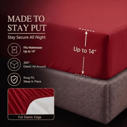 CozyLux Full Size Comforter Sets Dark Red, 7 Pieces Pintuck Bed in a Bag