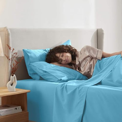 Nestl Twin Sheet Set - Bed Sheets - Bright Blue - 3-Piece Deep Pocket
