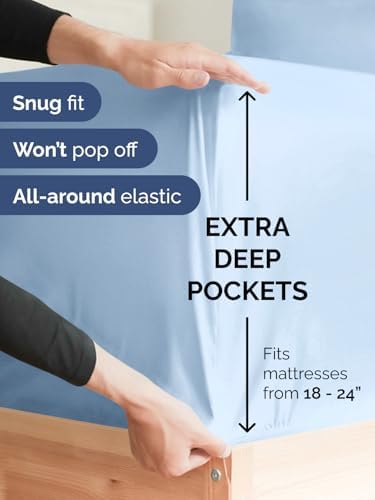 CGK Linens Deep Twin XL Fitted Sheet - Dorm Room Essentials - Light Blue