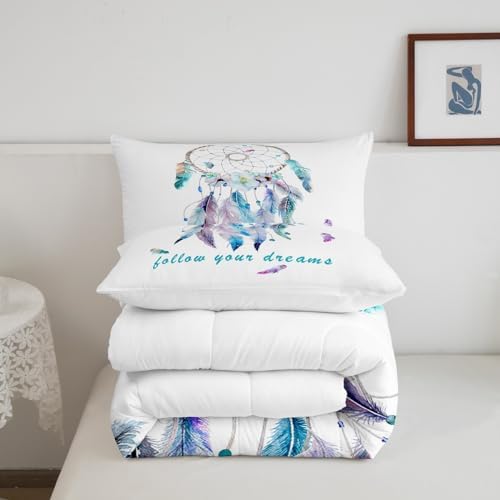 Feelyou Dreamcatcher Comforter Set Boho Dream Catcher Bedding Set for Kids Boys Girls Teens Decor Indian Hippie Feather Print Comforter Native American Duvet Set 3Pcs King Size