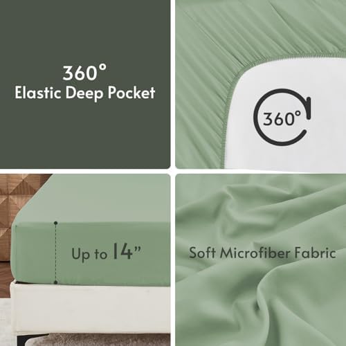 MUXHOMO 7 Pieces Oversized King Comforter Set, Reversible Bed in a Bag Oversized King, All Season Bedding Set with Comforter, Flat Sheet, Fitted Sheet, Pillowcases & Shams, Dark Green & Light Green