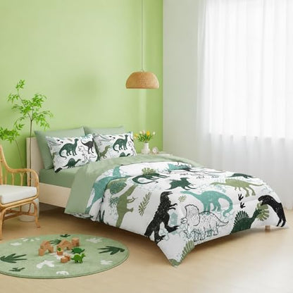 QOOMO Dinosaur 7 Pieces Comforter Set Full,Dinosaurs Bedding Set for Kids