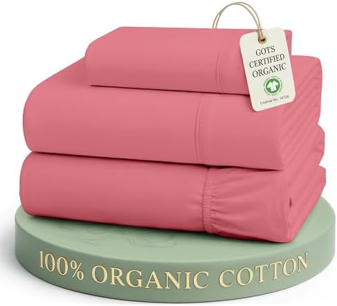 LANE LINEN Twin Sheet Set 100% Organic Cotton 3pc Percale - Mineral Red