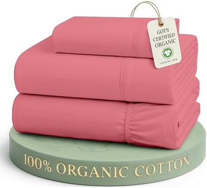LANE LINEN Twin Sheet Set 100% Organic Cotton 3pc Percale - Mineral Red