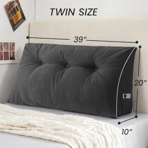 Sasttie Headboard Pillow Twin/Twin XL, Wedge Pillow Headboard, Dark Grey