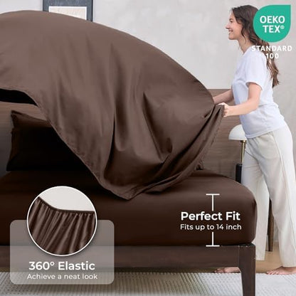 HEVUMYI 7-Piece California King Comforter Set, Brown Bed in a Bag