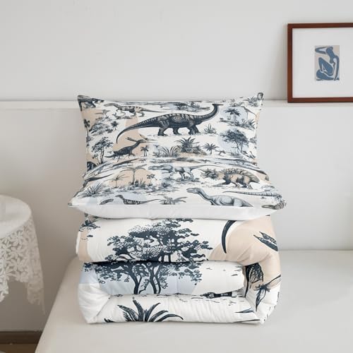 Erosebridal Kids Dinosaur Comforter Set, Dino Palm Tree Bedding Set Queen Size for Boys Teens Adult Bedroom, Ancient Animal Duvet Sets Mountain Tropical Botanical Quilted Duvet with 2 Pillow Cases