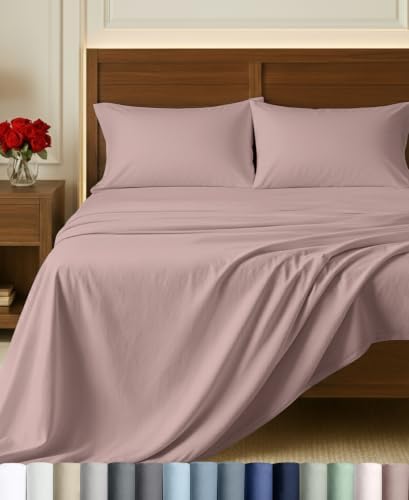 California Design Den 100% Egyptian Cotton Queen Bed Sheet Set, Dusty Rose