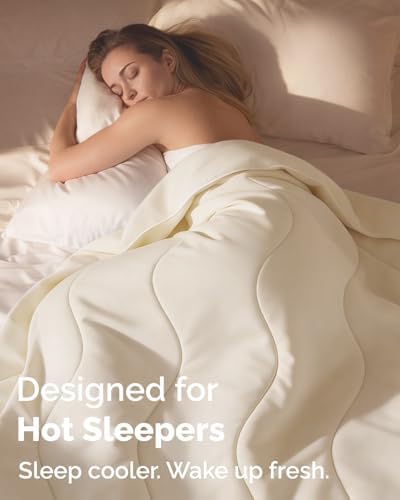 Cooling Comforter Queen Size - Cooling Summer Blanket - 90x90 (Off White)